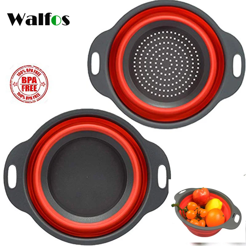 

WALFOS Foldable Colander Fruit Vegetable Silicone Washing Basket Strainer Collapsible Drainer With Handle Cooking Kitchen Tools