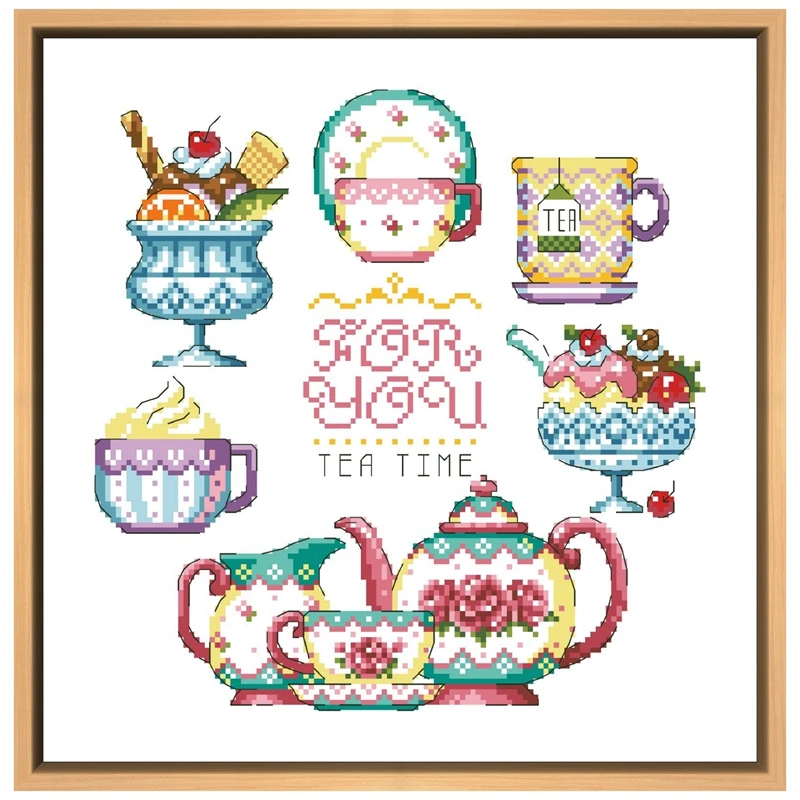 

Tea time cross embroidery kit word letter pattern design 18ct 14ct 11ct unprint canvas Cross-stitch DIY needlework