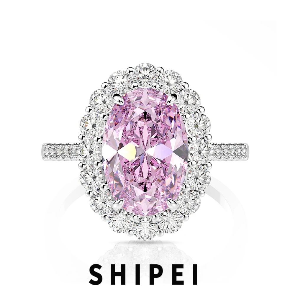 

SHIPEI 925 Sterling Silver Oval 3CT Pink Sapphire White Sapphire Citrine Gemstone Wedding Fine Jewelry Engagement Ring For Women