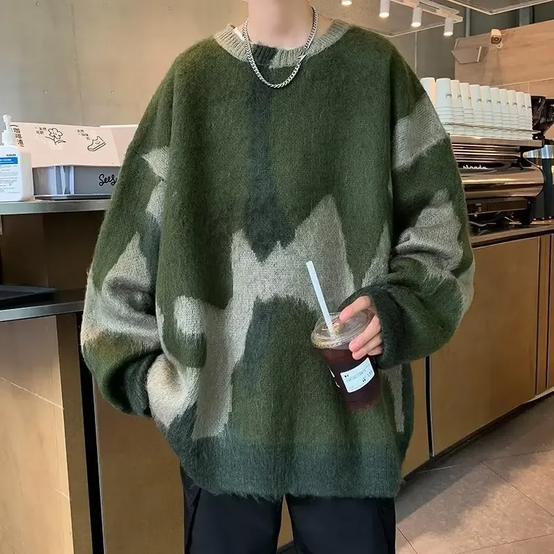 Свитер мужской в винтажном американском стиле цветной блокирующий вязаный Топ