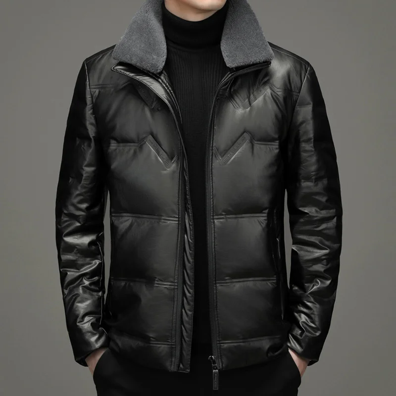 

Garment Men's Sheepskin Haining Down Coat Inner Liner Young Middle aged Leather Jacket Casual Warm keeping Thickened Fur