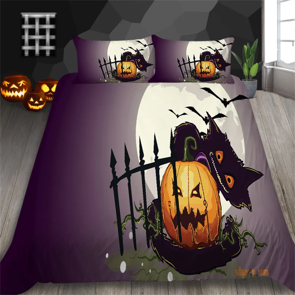 

Постельное белье в стиле Хэллоуин с принтом тыквы, Комплект постельного белья из микрофибры