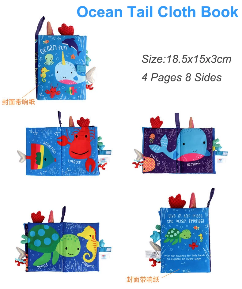 Ранние мультяшные книжки из мягкой ткани с хвостиками животных для развития и просветления новорожденных, многопрофильный подушечный бампер в подарок на кроватку.