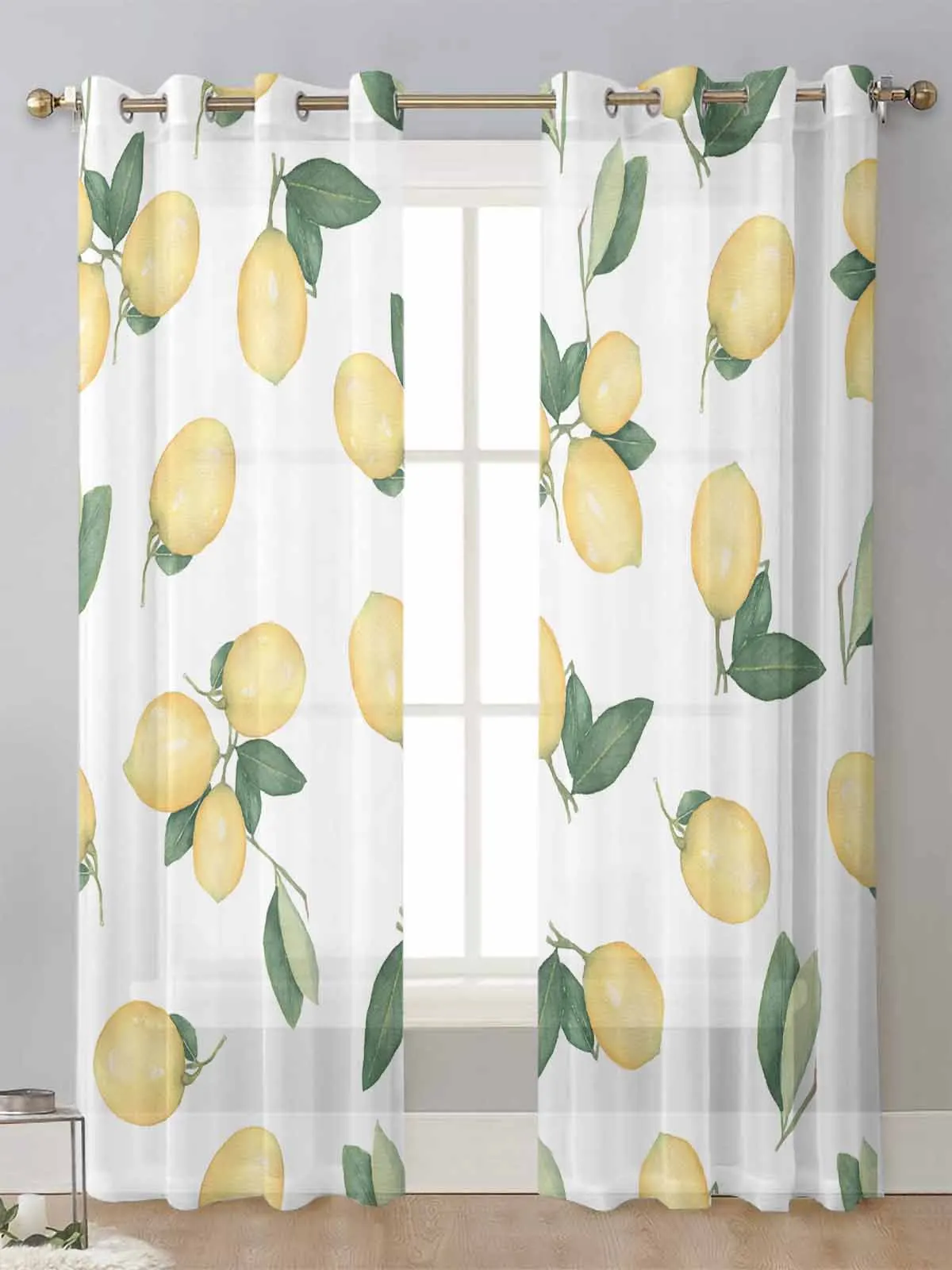 

Summer Style Lemon Fruit Sheer Curtains For Living Room Window Transparent Voile Tulle Curtain Cortinas Drapes Home Decor