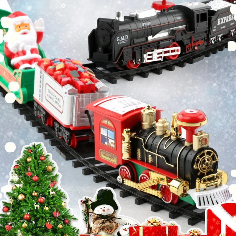 

-Electric Christmas Rail Car Train Set Toys With Light And Sound Hangable Christmas Decoration Toys For Christmas Tree