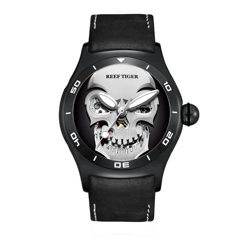 Мужские автоматические механические часы Reef Tiger/RT, модные мужские водонепроницаемые часы с черепом, длина 50 м