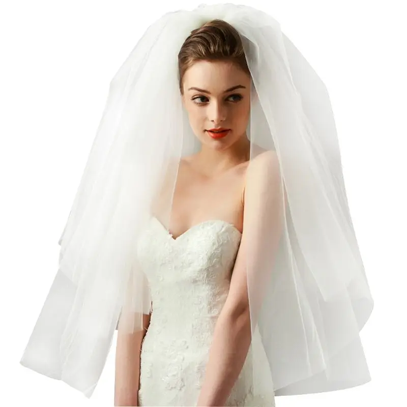 

652F Tulle Wedding Dress Veils Mesh White Multi Layer Bridal Hair Veil Comb Br