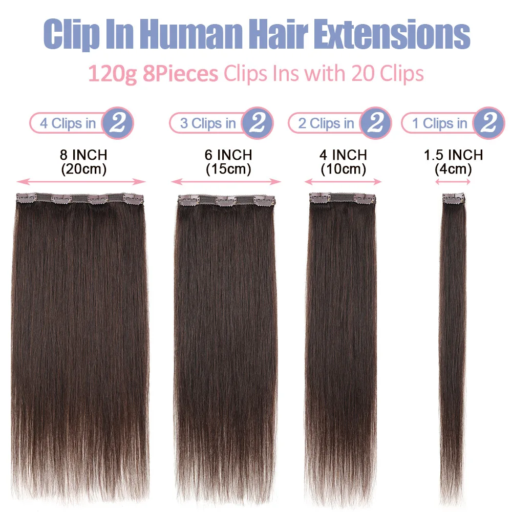 Накладные волосы на заколке настоящие человеческие бесшовные прямые 8 шт. 120 г с