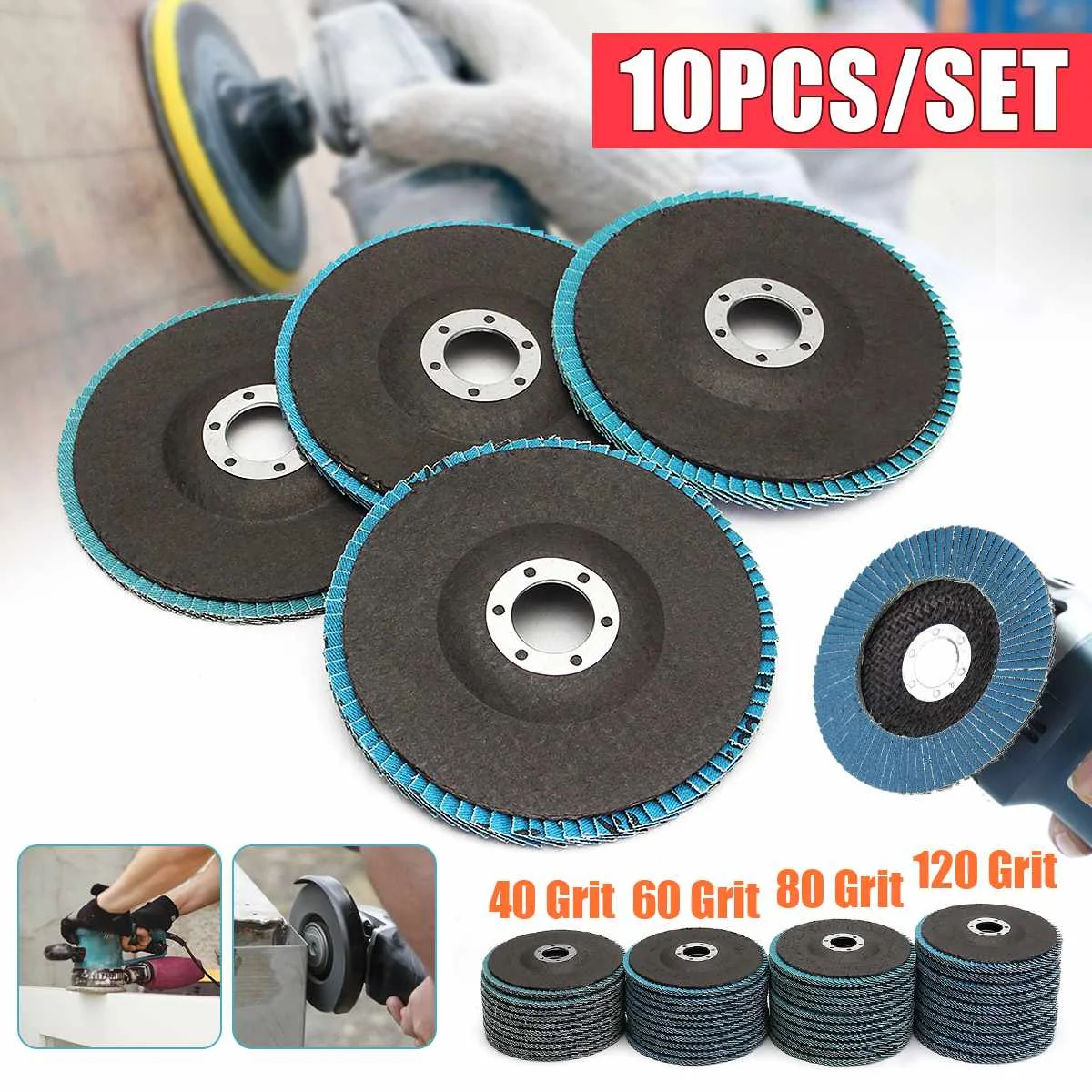 

10pcs 13000rpm Angle Grinder Flap Disc 5 inch 125mm Sanding Discs Grinding Wheel Blades 40/60/80/120 Grit Abrasive Tool