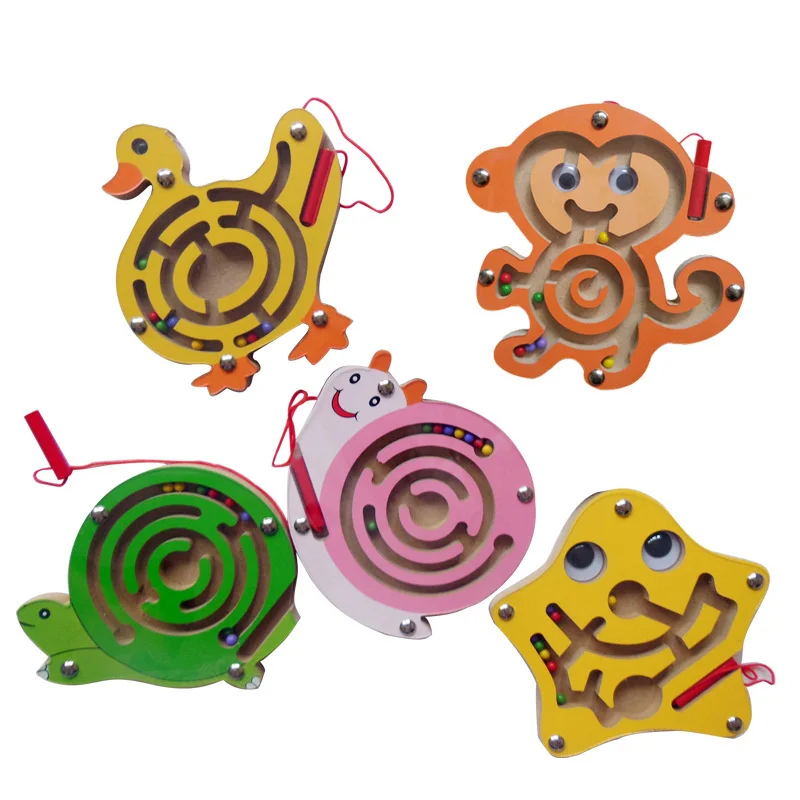 

Children Magnetic Maze Toy Kids Wooden Puzzle Game Toy Kids Early Educational Brain Teaser Wooden Toy Intellectual Jigsaw Board