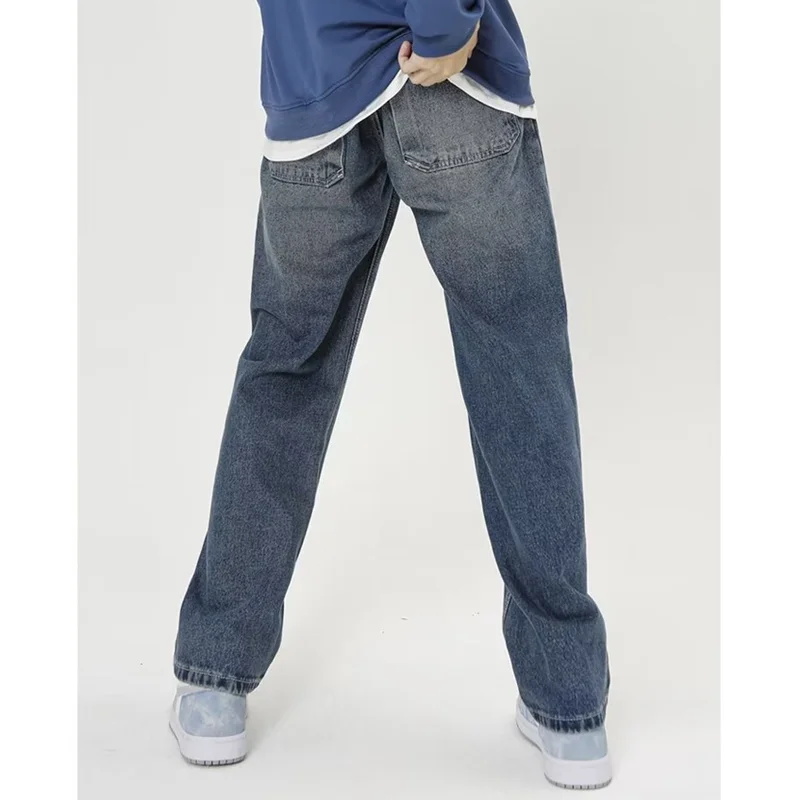 Men Clothing 2022 New Large Pocket Design Blue Jeans Temperament Versatile Wide Leg Straight Cylinder Cargo Pants Autumn Female