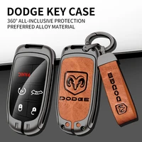 metalleather car key cover for dodge ram 1500 journey charger challenger car keychain car key rope car key case car accessories