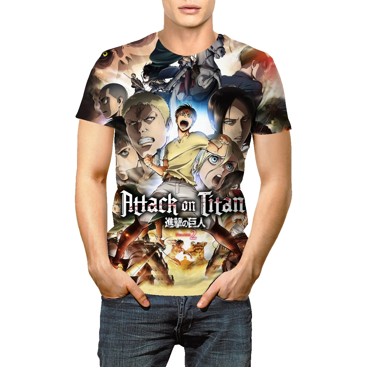 

Футболка мужская оверсайз с коротким рукавом и 3D-принтом «атака на Титанов»