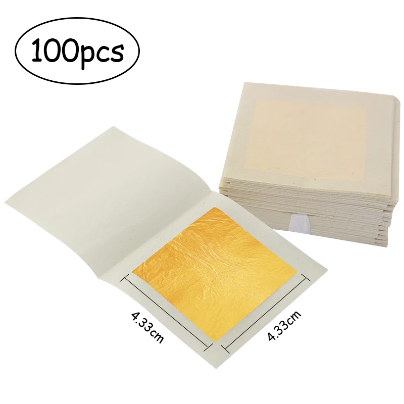 

24K Pure Gold Leaf Sheets Real Foil 100pcs 4.33x4.33cm for Ice Cream Cake Bread Food Decoration Gilding Art Crafts Paper Crafts