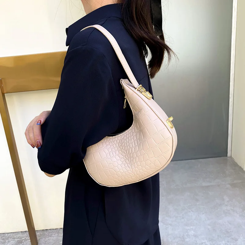 

PU Leather Women Luxury Designer Handbag Purses Fashion Vintage Wallet Double Zipper Half Moon Crescent Hobos Shoulder Bags