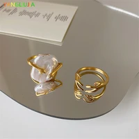 metal hug freshwater pearl ring european american style hip hop punk fashion personality index finger ring ms travel accessories