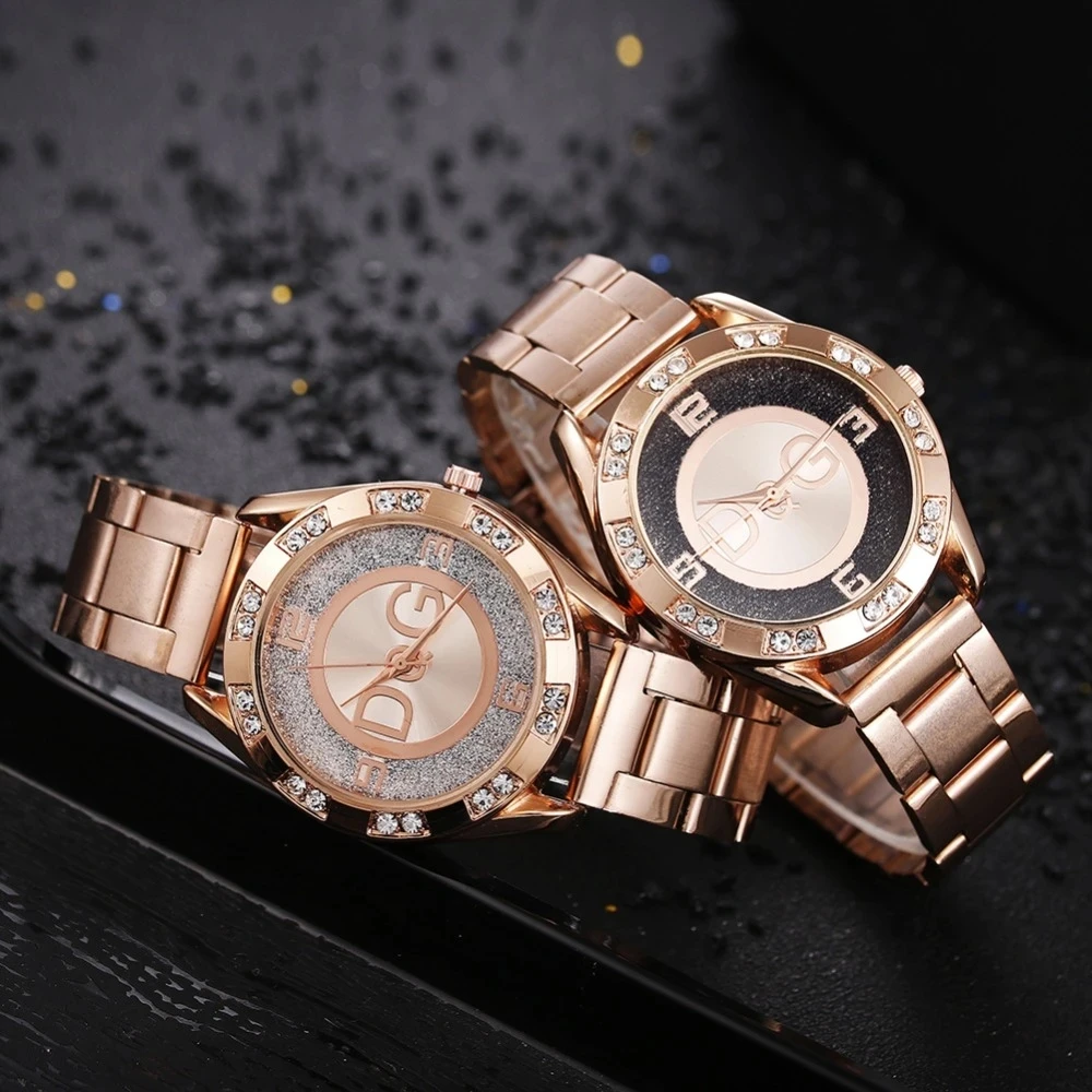 

Women Watches DQG Luxury Rose Gold Frosted Diamond Quartz Watch Fashion Creative Men's and Women's Sports Chronograph Watch