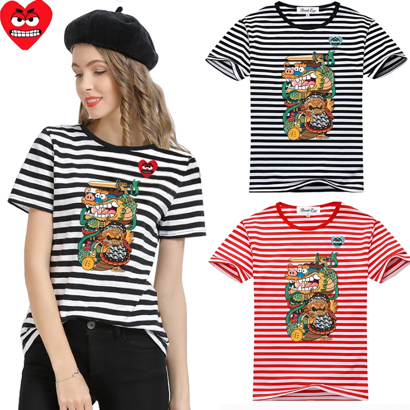 Женская полосатая футболка Break Egg хлопковая летняя с короткими рукавами и круглым