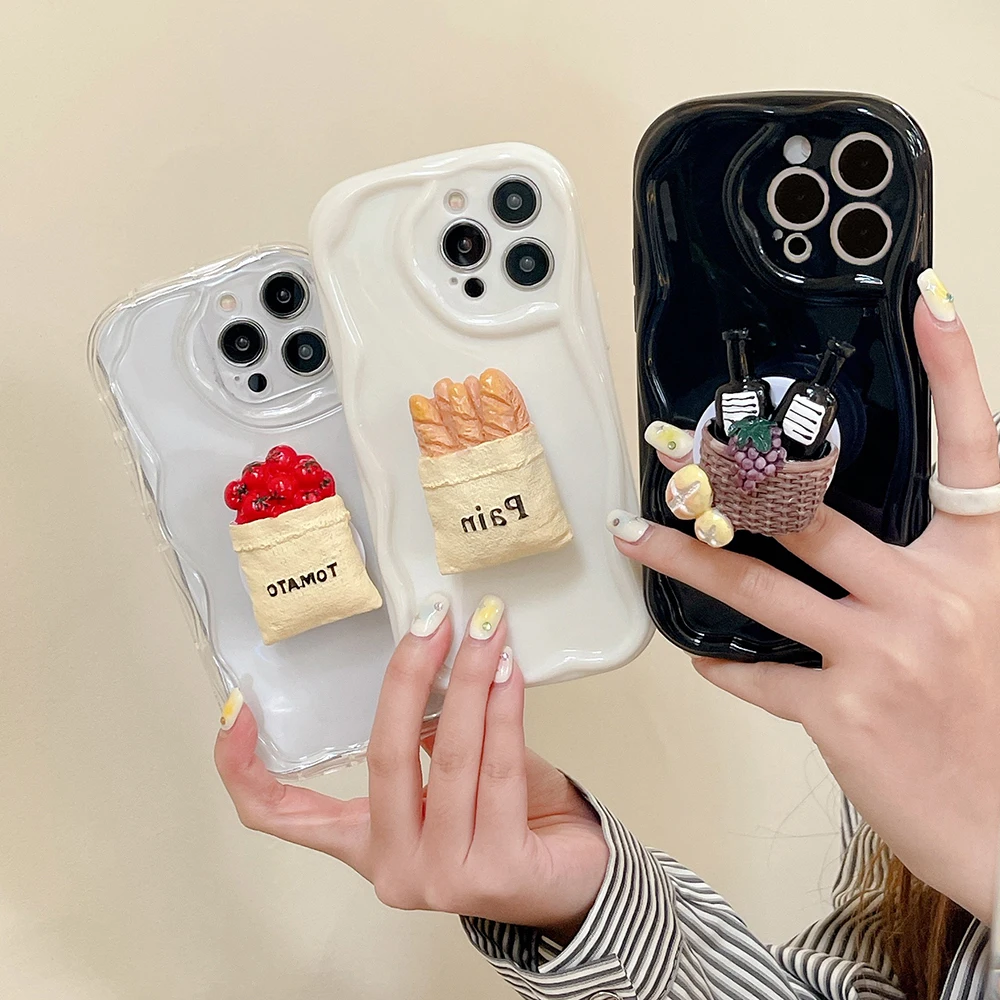 

Cute Food Stand Holder TPU Cover For iPhone 14 13 12 11 Pro Max X XS XR 7 8 6S Plus Butterfly Bracket Wave Phone Case
