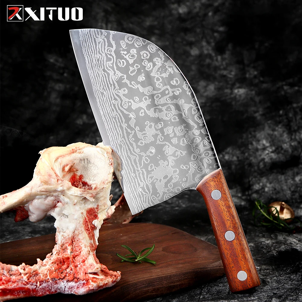 

Full Tang Butcher Knife Handmade Forged Kitchen Chef Knife Pro Razor Sharp Serbian Clad Steel Meat Vegetable Chopping Cut Cleave
