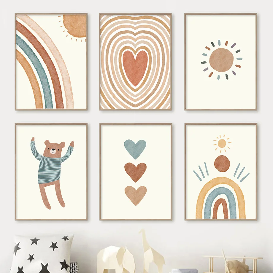 

Cartoon Bear Little Prince Heart Letter Rainbow Sun Wall Art Canvas Painting Nordic Poster And Prints Wall Pictures Kids Room