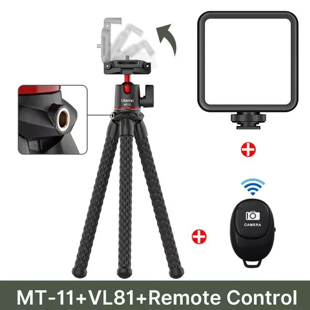 

MT-11 Octopus Flexible Tripod For Phone SLR DSLR Camera Tripod Extend 1/4'' Screw With Ballhead ColdShoe Phone Clip