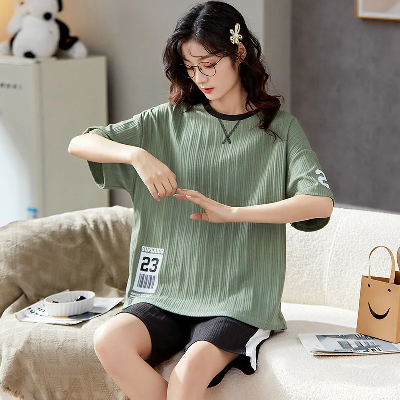 Cotton Women Pajamas Sets Cartoon Pyjamas Female Loungewear Pijamas Short Sleeve Top Shorts Suit Sleepwear Nightwear Sweatsuits