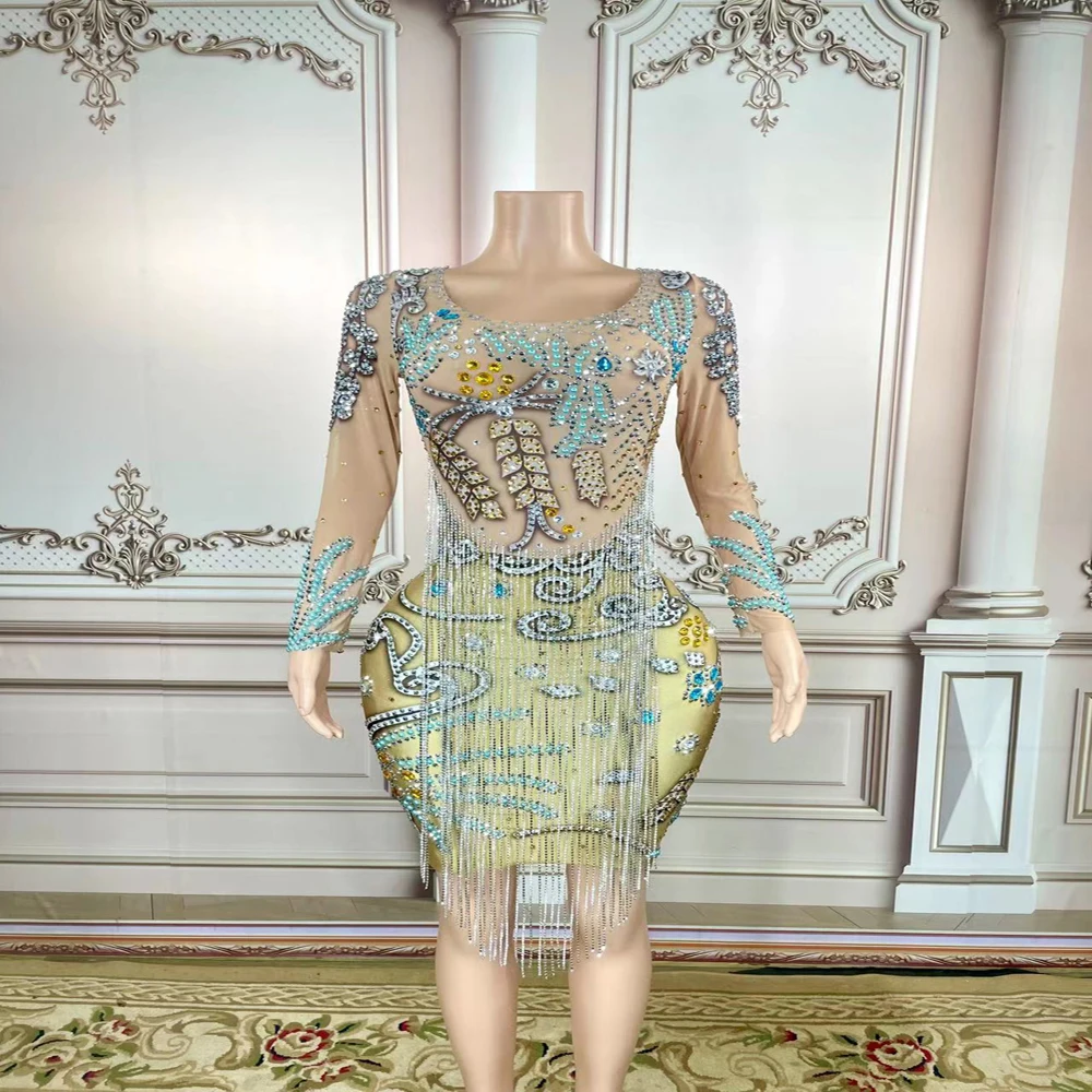 

Роскошное женское облегающее Прозрачное платье со стразами, вечернее платье для танвечерние и вечевечерние