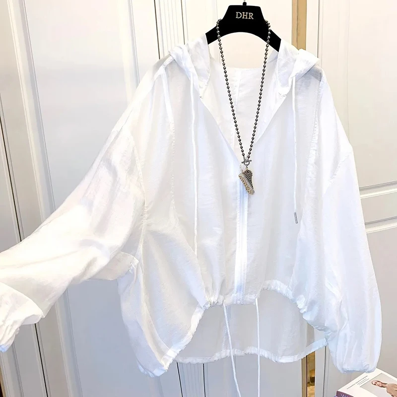 

Zoki Oversized 4Xl Vintage Solid Sun Protection Shirt Women Fashion Streetwear Jogging Quick Dry Tops Harajuku Loose Casual Coat