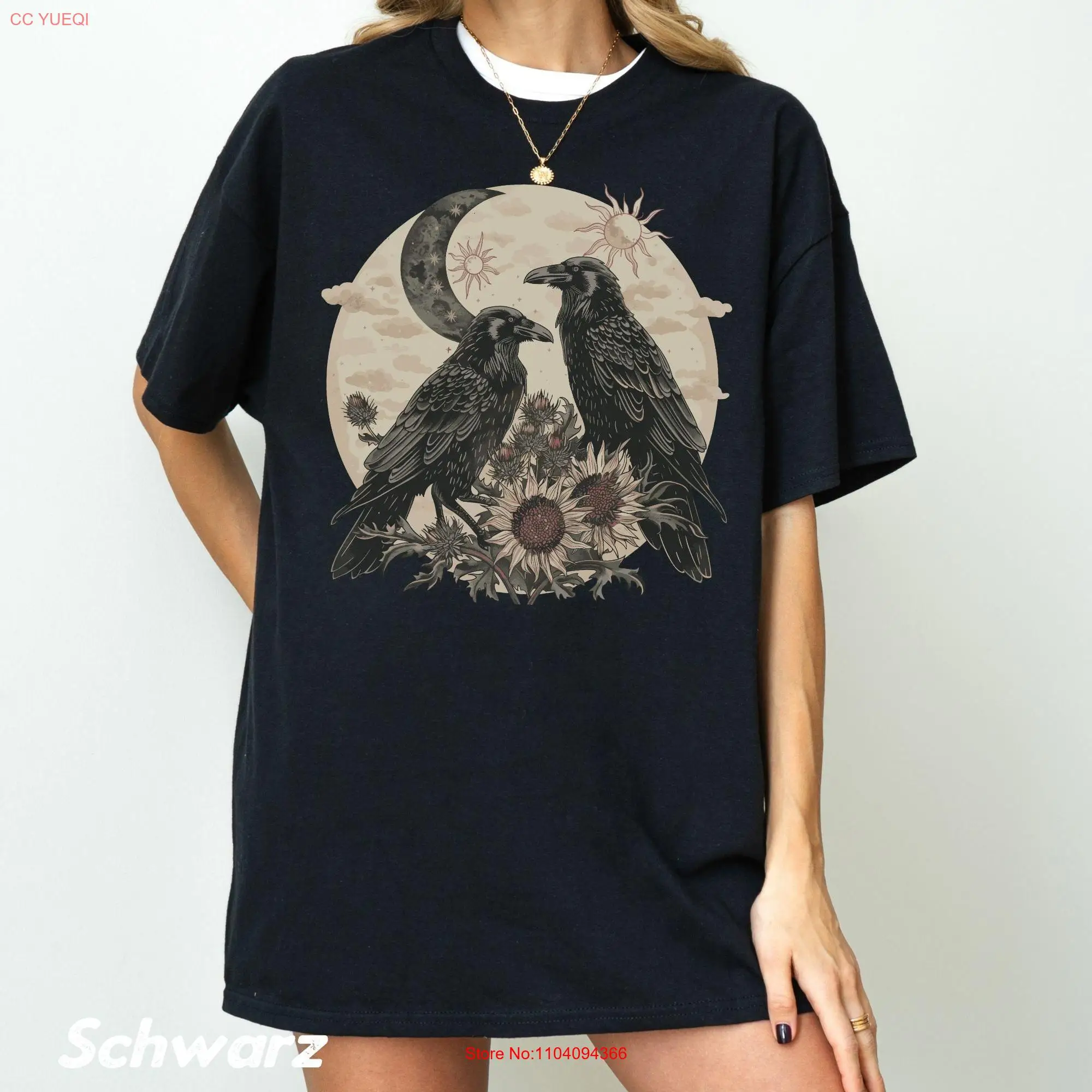 Милая винтажная хлопчатобумажная футболка с вороном мистическая ворона