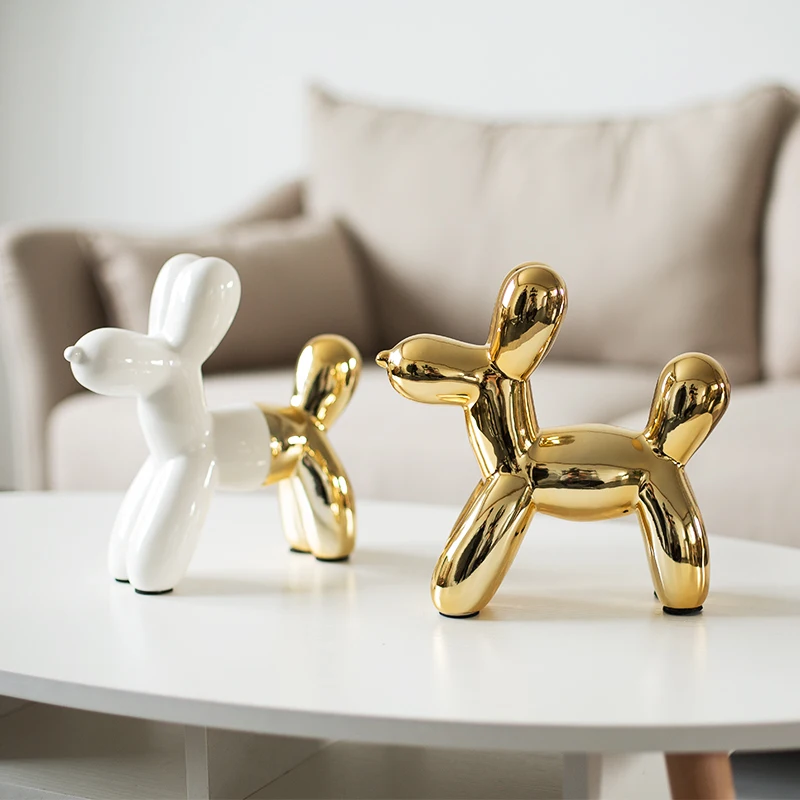 

Nordic Ceramic Animal Balloon Dog Figurines Piggy Bank Crafts Creative Dog Miniature Ornaments Home Living Room Decor Kids Gifts