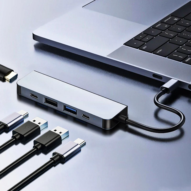 5 в 1 Type C USB 3.1–4K@30 Гц HDTV PD 100 Вт Гбит/с USB3.0/2.0 Порты Концентратор из алюминиевого