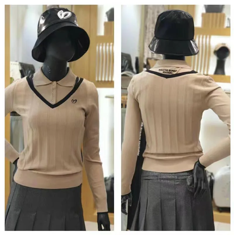 

MASTER BUNNY GOLF Dress Women's Long Sleeve Knitwear 2023 Fall New Lapel Color Matching Comfortable Top Golf Sports Jersey