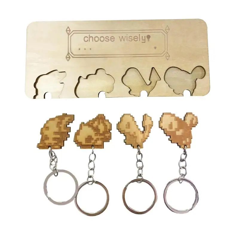 

Wooden Craft Key Ring Set Cartoon Wall Hanging Keychain Decor