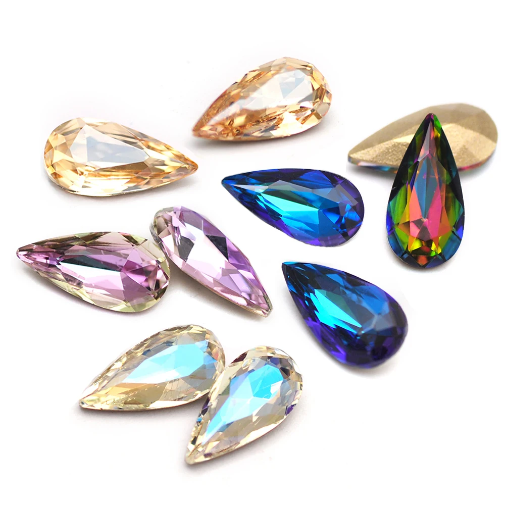 

10PCS 7x14mm Teardrop Crystal Glitter Glass Rhinestones Different Color Nail Art Decoration Stones 3D Jewelry Making Beads