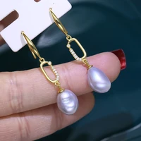 meibapj natural gray baroque freshwater pearl fashion long drop earrings real 925 sterling silver fine charm jewelry for women