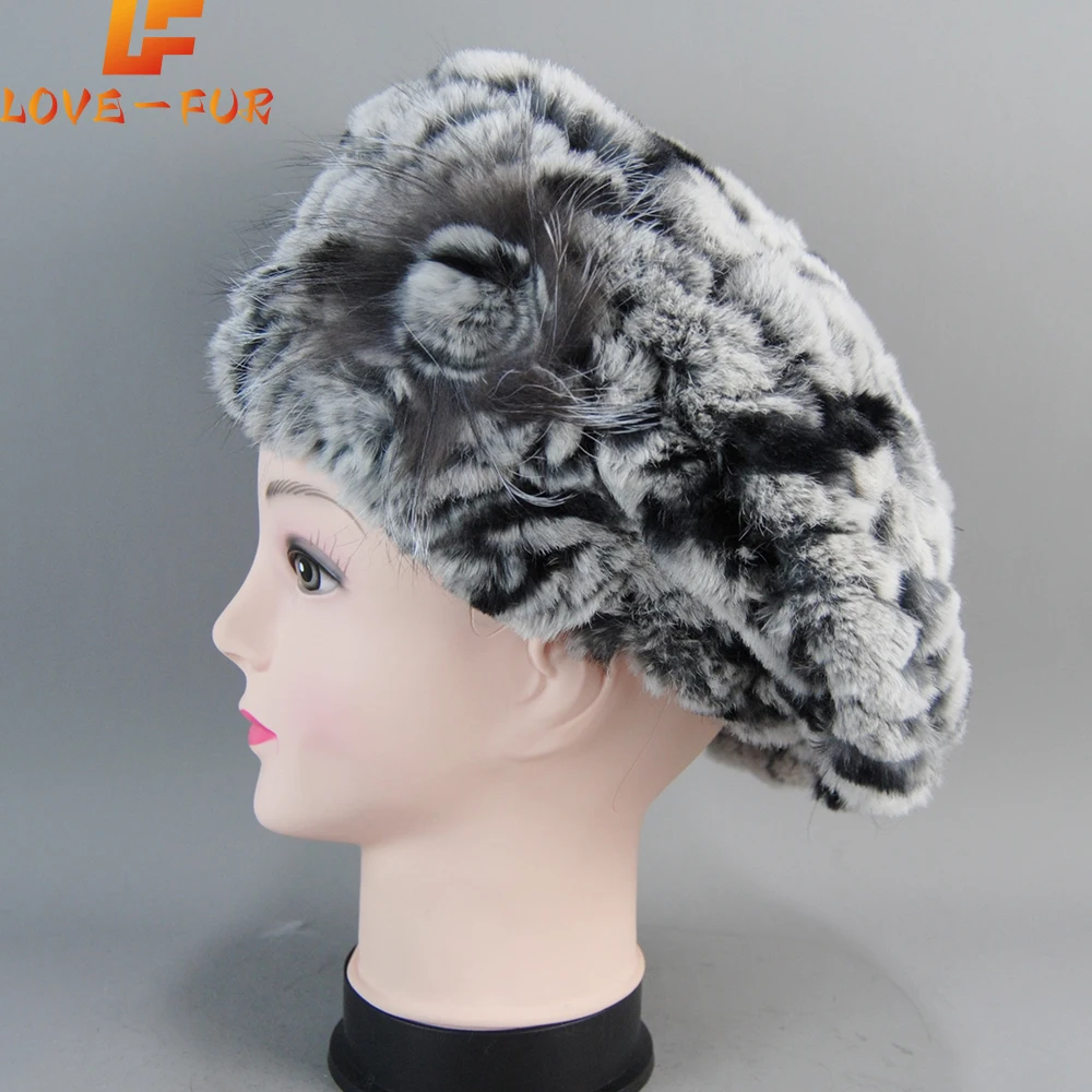 

New Arrival Lady Beret Caps Knitted Warm Real Rex Rabbit Fur Beanies Hats Women Winter Rex Rabbit Fur Hat Knit 100% Real Fur Cap