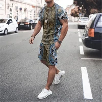 mens summer retro tracksuit vintage t shirt shorts set 2 pieces oversized suit fashion clothing male casual outfit streetwear