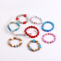 fashion glaze crystal beaded bracelets for women boho jewelry turquoise cross bracelets elastic colorful beads arm cuff bangles