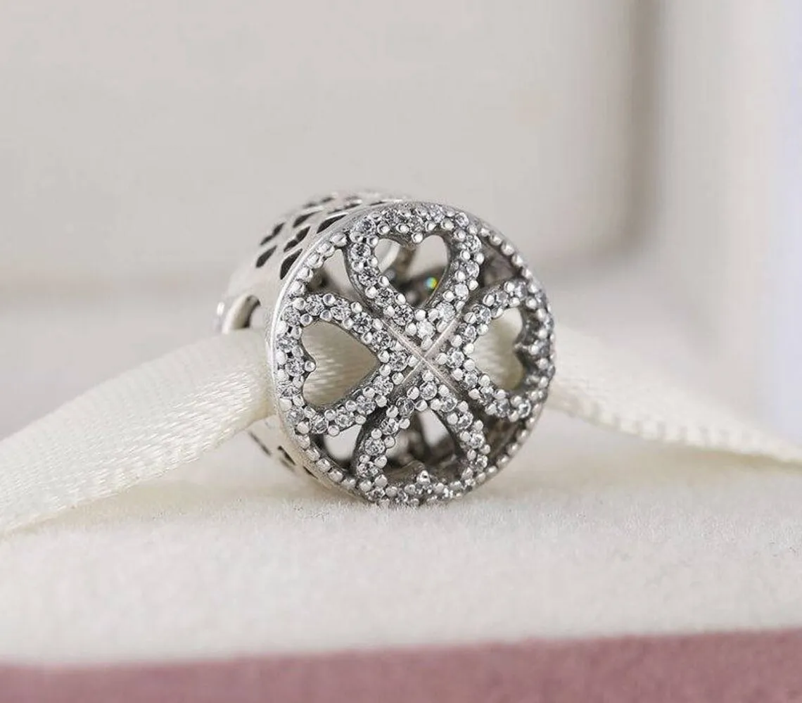 

Женская серебряная ажурная подвеска в виде клевера на удачу, подходящая ко всем европейским браслетам Pandora, ожерелья