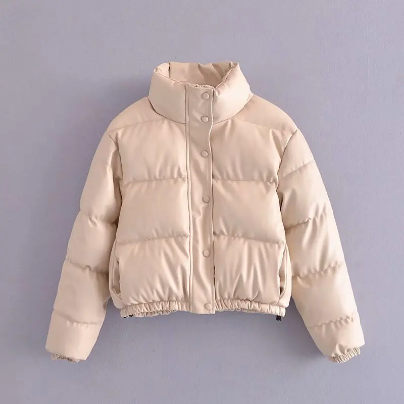 2022 Winter Warm Thick PU Leather Coats Women Short Parkas Fashion Black Cotton Padded Lady Down Jacket Elegant Zipper Clothes