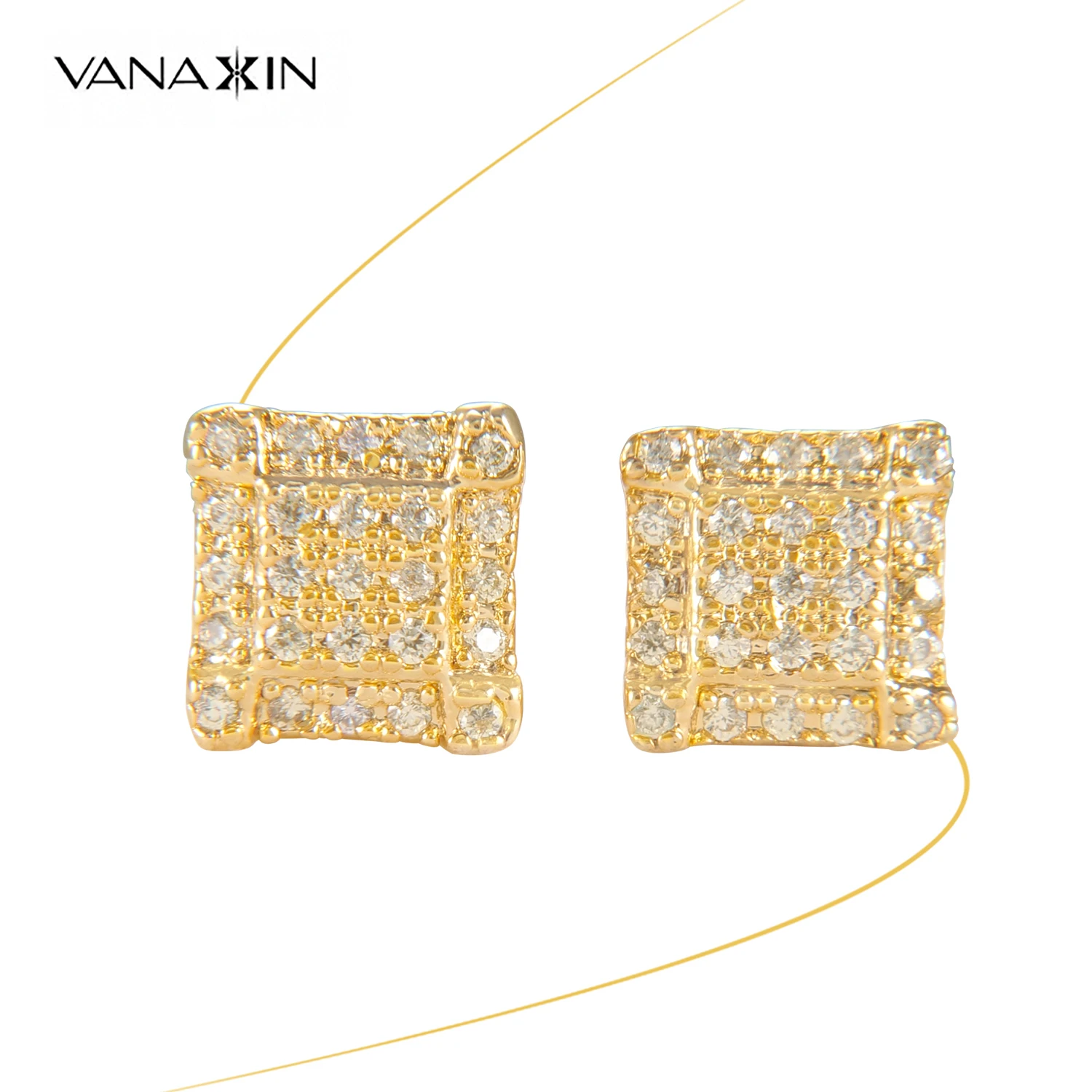 VANAXIN хип-хоп Циркон CZ квадратные серьги-гвоздики со льдом медь для женщин и мужчин ювелирные изделия