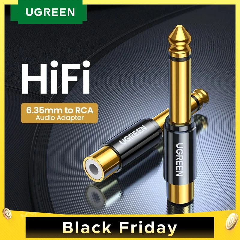 UGREEN переходник RCA на 6 5 мм 35 1/4 позолоченный из чистой меди папа мама разъем TS