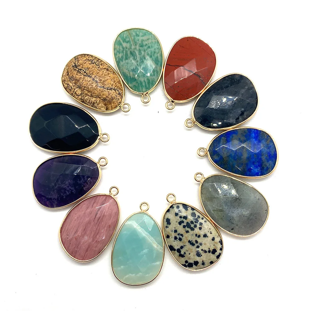 2 шт. классический натуральный камень, аметист, зеленый авантюрин, опал, подвеска «сделай сам», ожерелье, браслет, серьги 22x34 мм