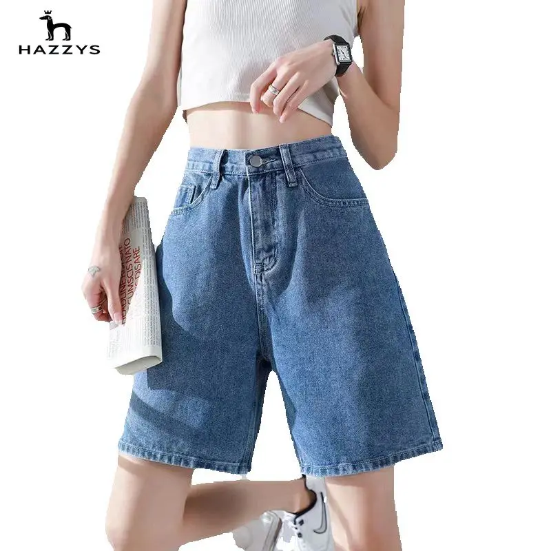 Haggis Women's Clothing, Internet Red Denim Shorts, Summer Thin Solid Color Straight Tube Loose Fitting Jeans, High Waist 2023