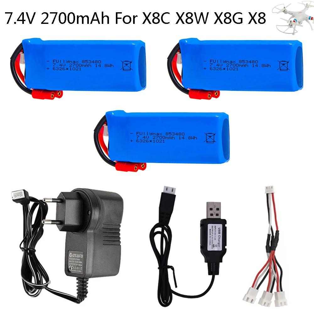 Lipo Батарея 2S 7 4 В 2700 мАч с USB-зарядным устройством для Syma X8C X8W X8G X8 RC Drones Quadcopter