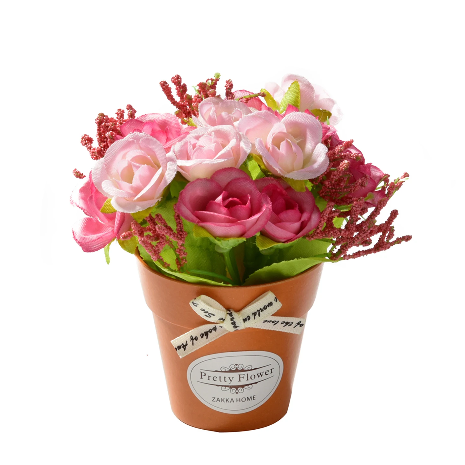 Искусственная Роза пластиковый цветочный горшок с бантом искусственный цветок