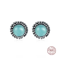 turquoise 925 sterling silver stud button earrings jewelry for women petite genuine round shape arizona fashion ethnic
