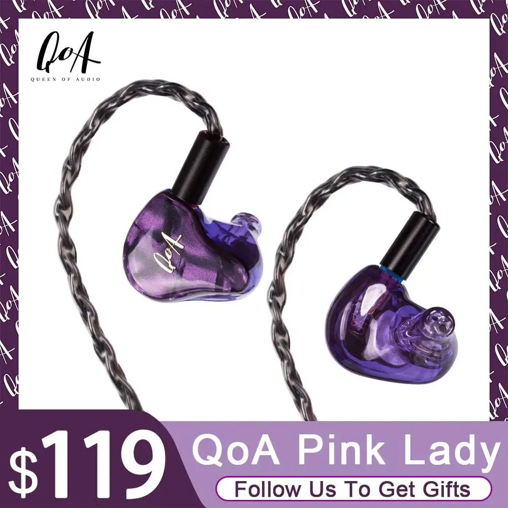 QoA Pink Lady 2BA + 1DD гибридные наушники-вкладыши Hi-Fi DJ монитор наушники-вкладыши с 2-контактным съемным кабелем IEM гарнитура