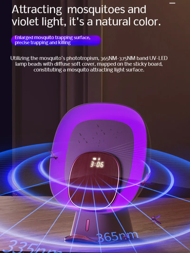 Фиолетовая лампа от комаров беззвучная липкая ловушка многофункциональное